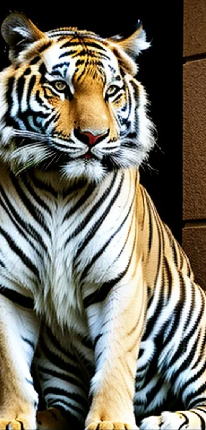 Majestic tiger sitting, perfect detail wallpaper.