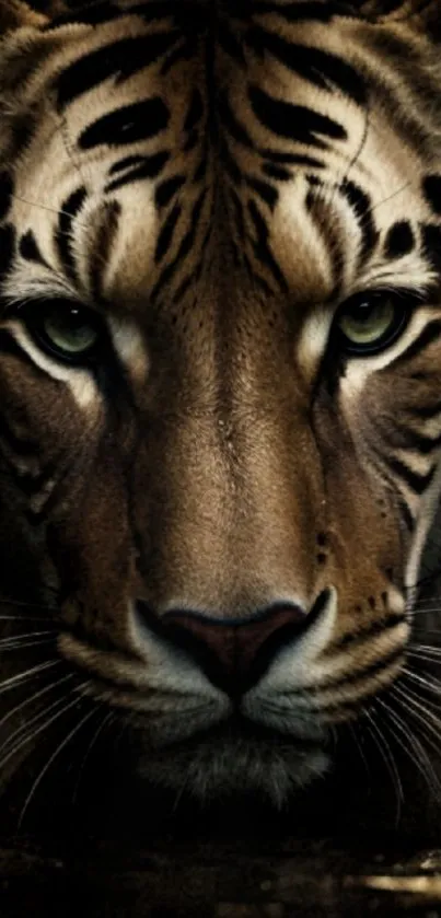 Majestic tiger close-up mobile wallpaper with fierce gaze.