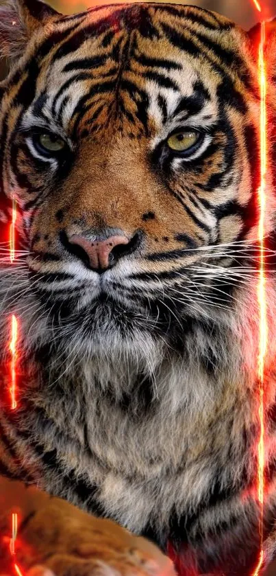 Close-up of a majestic tiger in a natural setting as a mobile wallpaper.