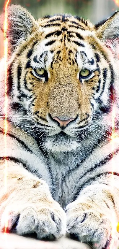 Majestic tiger resting in a natural habitat, perfect for a mobile wallpaper background.