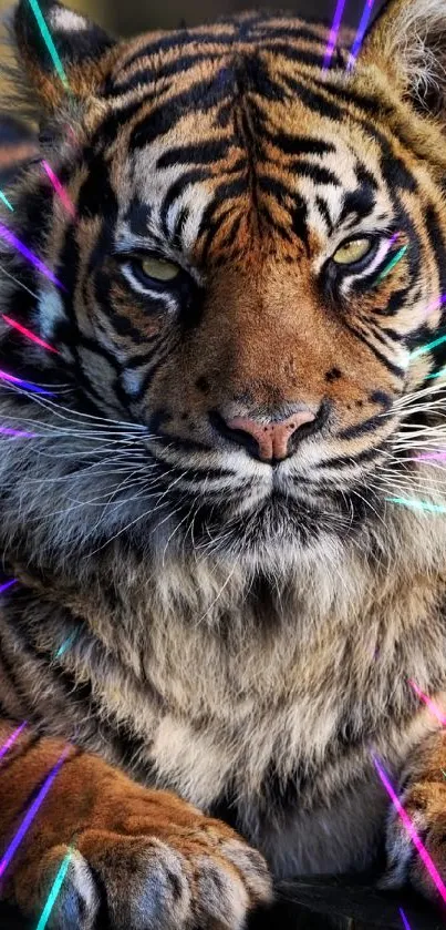 Majestic tiger resting on a log in a jungle setting wallpaper.