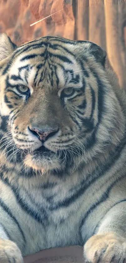 Majestic tiger resting in natural environment, serene and powerful.