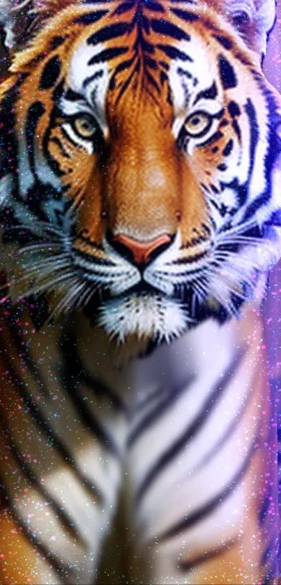 Majestic tiger with vibrant colors on a mobile wallpaper.