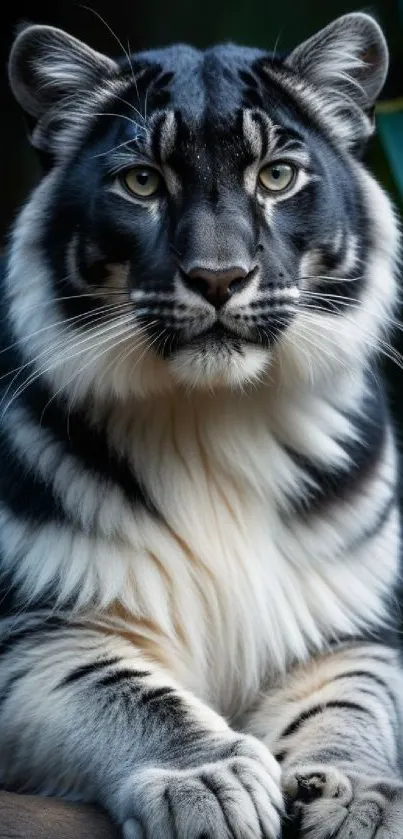 Majestic black-and-white tiger posing elegantly.