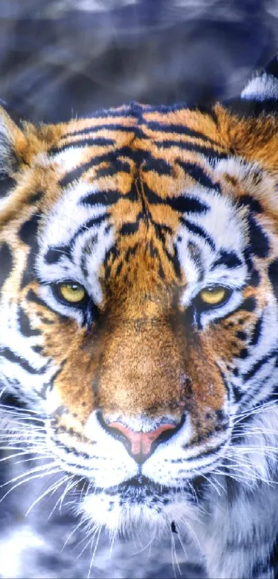 Close-up of a fierce tiger on a mobile wallpaper.