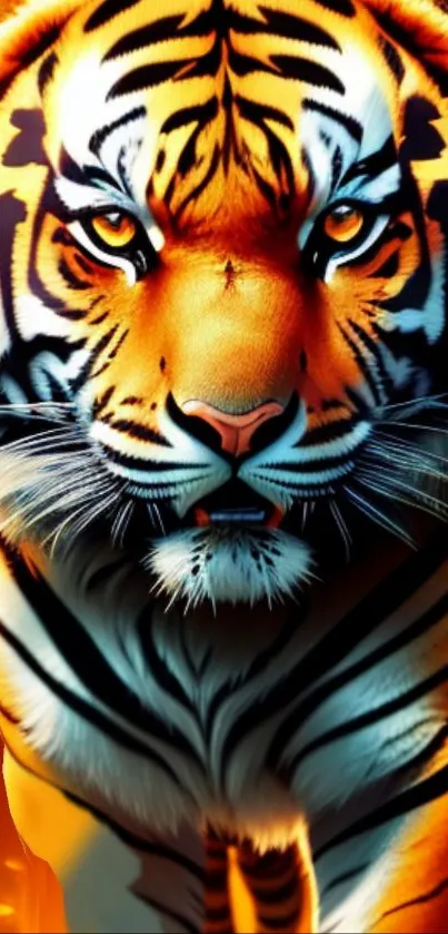 Close-up of a majestic tiger with vibrant orange hues, perfect for phone wallpaper.