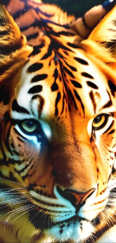 Close-up image of a Bengal tiger with striking orange and black stripes.