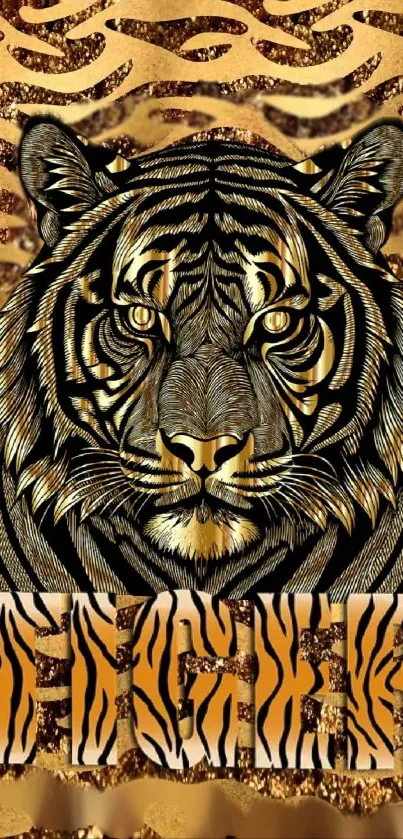 Artistic golden tiger wallpaper with bold stripes.