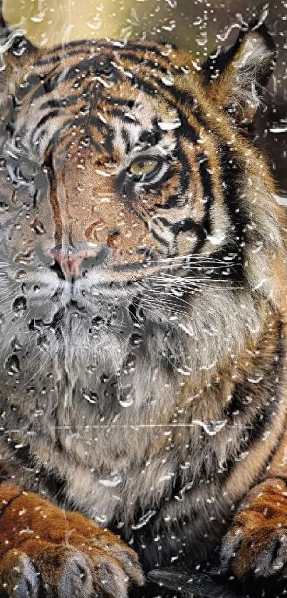 Majestic tiger lying down in a natural setting.