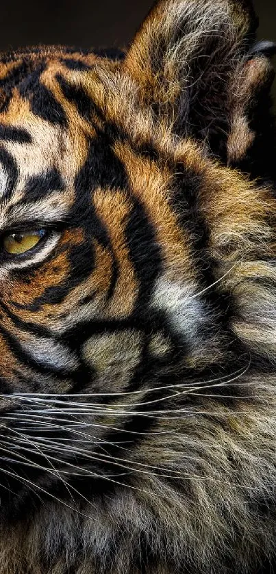 Close-up portrait of a majestic tiger with detailed stripes.