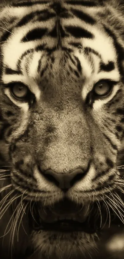 Sepia toned tiger face wallpaper for mobile.