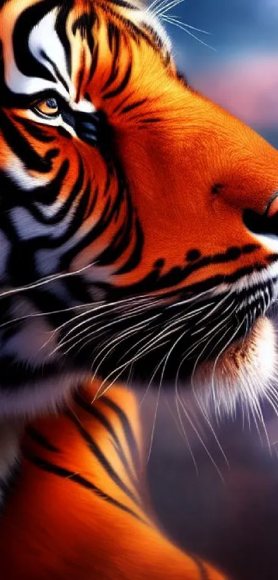 Majestic tiger side profile digital artwork with vibrant colors.