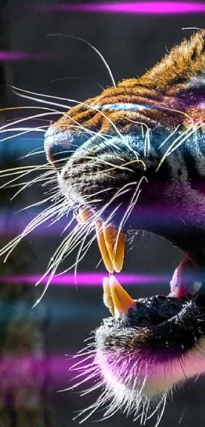 Roaring tiger against dark forest backdrop in dramatic lighting.