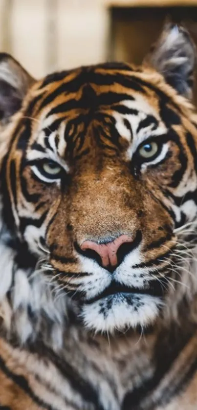 Close-up of a majestic tiger with piercing eyes.