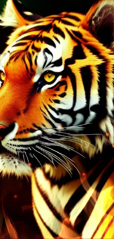 Majestic tiger with vivid orange and black stripes mobile wallpaper.