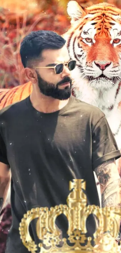 Man in sunglasses with tiger background