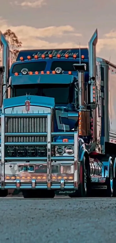 Majestic truck driving under a sunset, showcasing power and elegance.