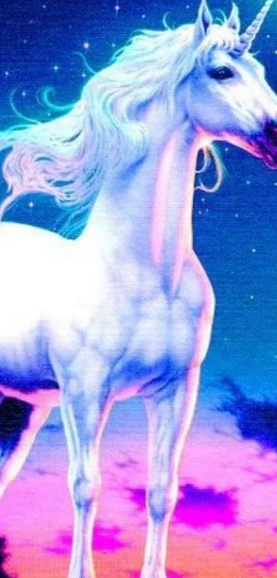 Magical unicorn at night with glowing aura