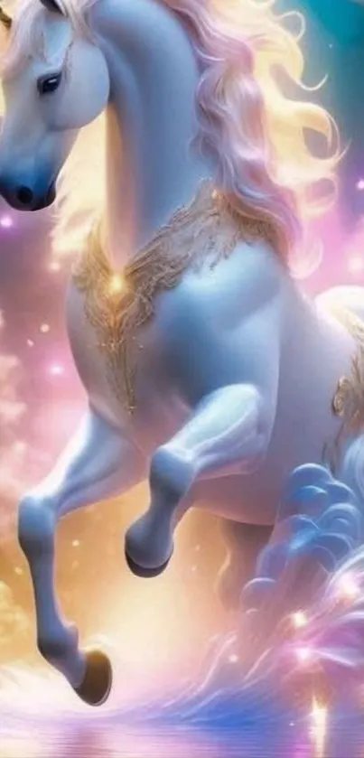 Majestic unicorn in a magical fantasy setting with vibrant colors.