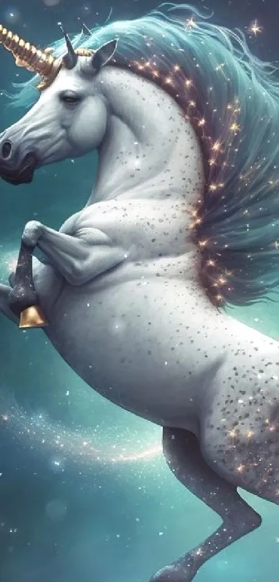 Majestic unicorn with galaxy background