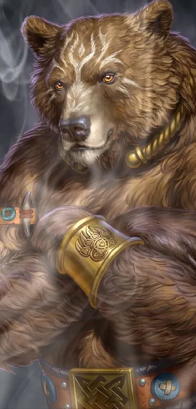 Illustration of a majestic bear warrior with detailed fantasy design.