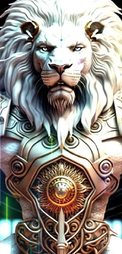 Majestic lion warrior in golden armor.