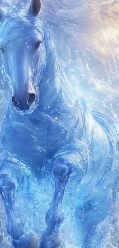 A majestic water horse flowing with elegance in blue tones.