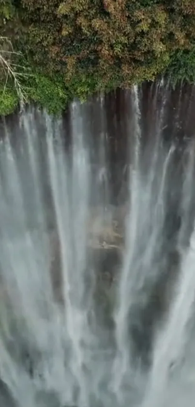 A breathtaking view of a cascading waterfall surrounded by lush greenery.