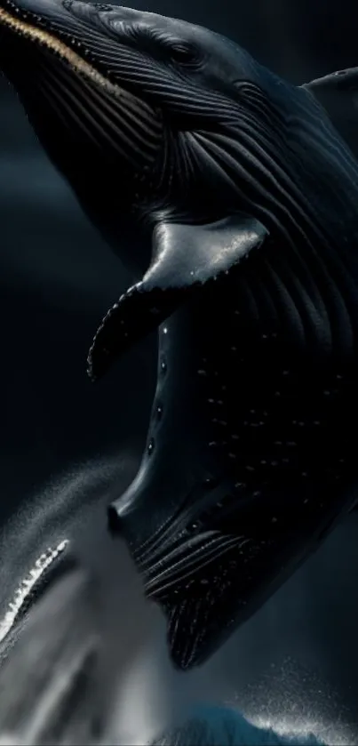 Majestic whale breaching in dark ocean waves wallpaper.