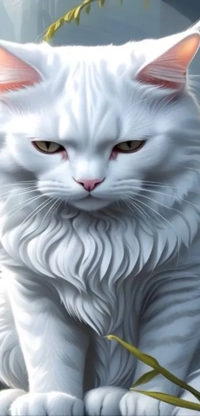 Majestic white cat with intricate fur design.