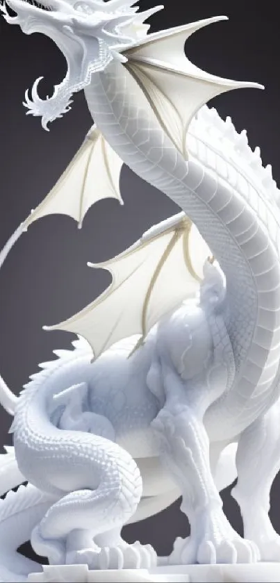 Artwork of a majestic white dragon sculpture with intricate details.