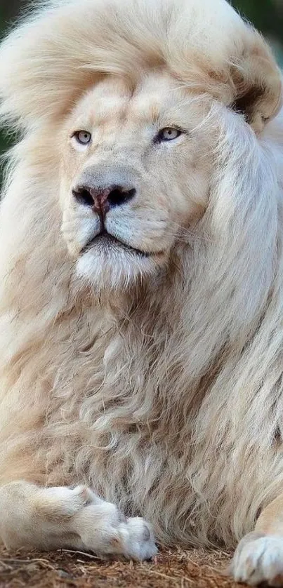 Majestic white lion with a flowing mane.