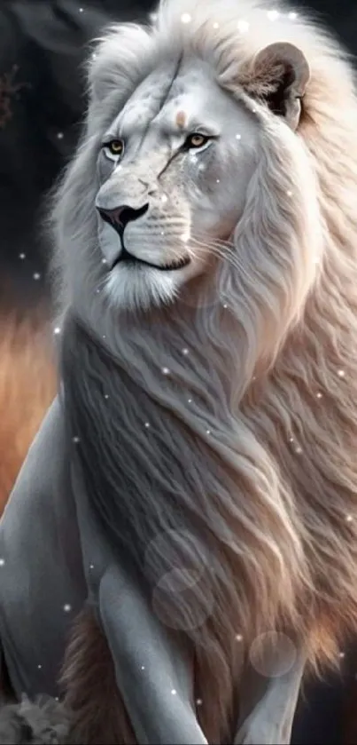 White lion with flowing mane mobile wallpaper.