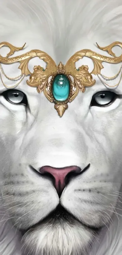 White lion with golden crown mobile wallpaper.