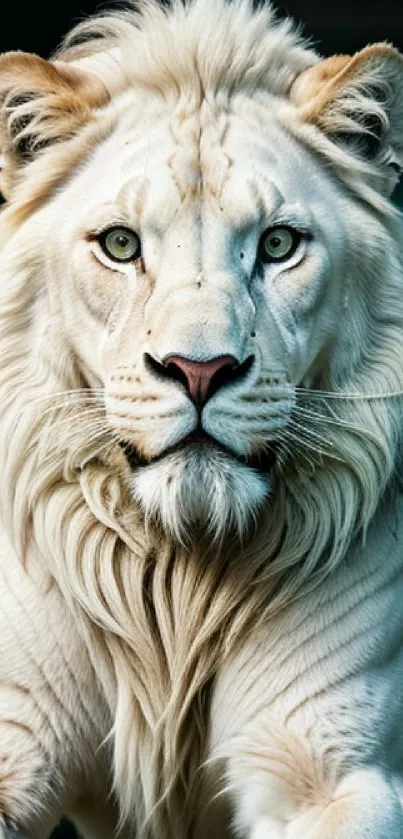 Mobile wallpaper of a majestic white lion with an intense stare.