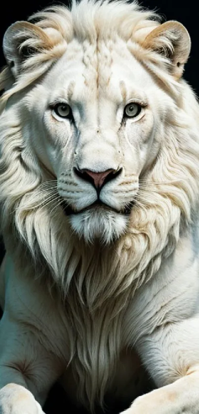 Elegant white lion seated in majestic pose.