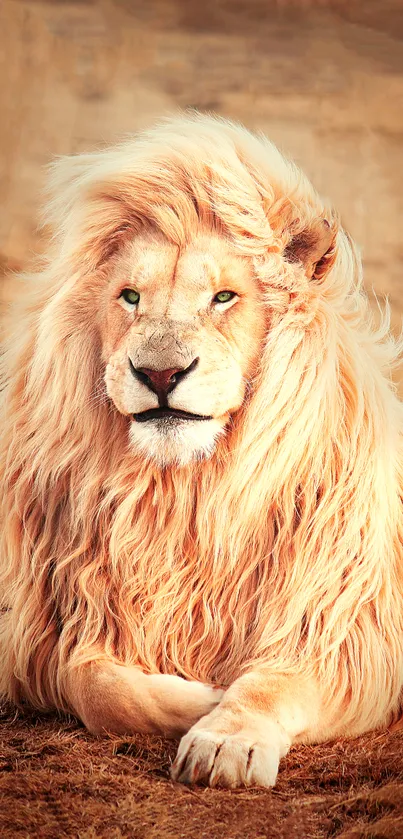 Majestic white lion with a flowing mane.