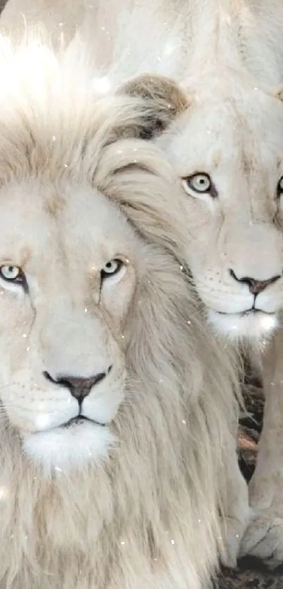 Majestic white lions looking into the distance.