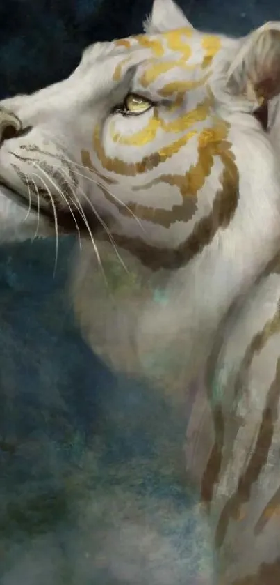 Majestic white tiger in artistic mobile wallpaper.