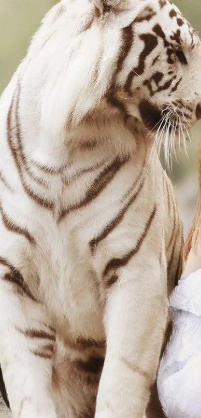 Majestic white tiger with elegant stripes in natural background.