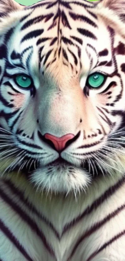 White tiger with blue eyes mobile wallpaper, detailed stripe patterns.