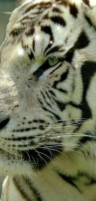 Majestic white tiger with sparkly details, perfect for wildlife wallpaper.