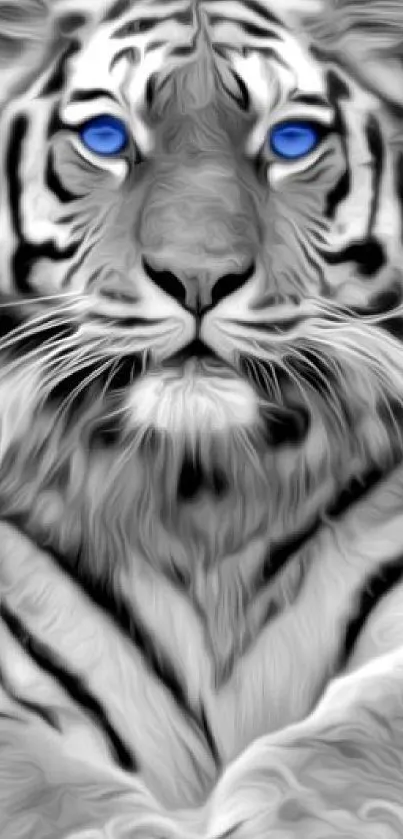 Majestic white tiger with striking blue eyes in artistic style.