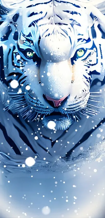White tiger under a moonlit night sky with stars glimmering.