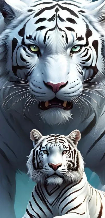 Majestic white tigers in stunning mobile wallpaper.