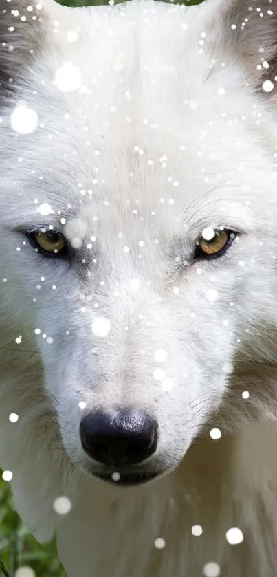Majestic white wolf with snow effect.