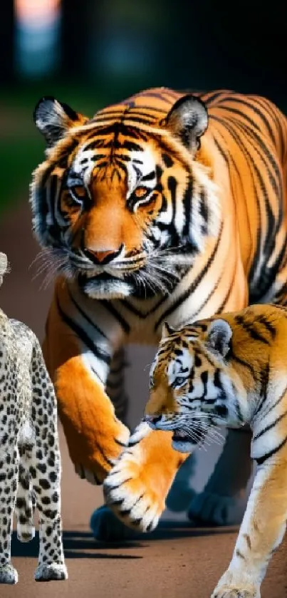 Majestic tiger and leopard in the jungle, showcasing wild cats in nature.