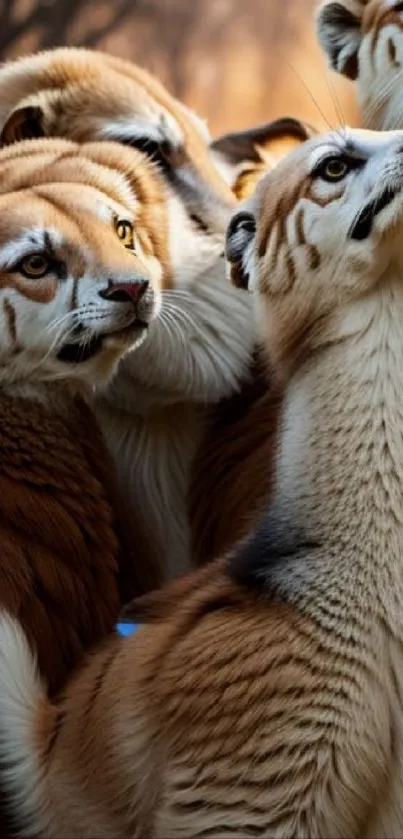 Majestic wild cats in earthy tones on mobile wallpaper.