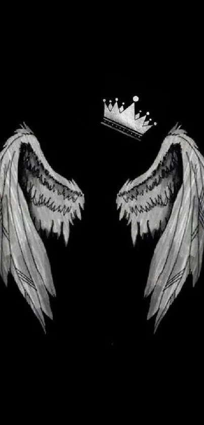 Mobile wallpaper featuring angel wings and a crown on a black background.