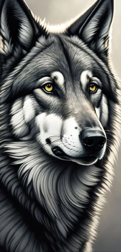 Detailed digital painting of a majestic wolf portrait.